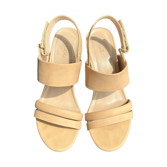 ALDO BEIGE  OPEN TOE HEELED BLOCK SANDAL WOMENS SIZE 7 - Picture 6 of 14